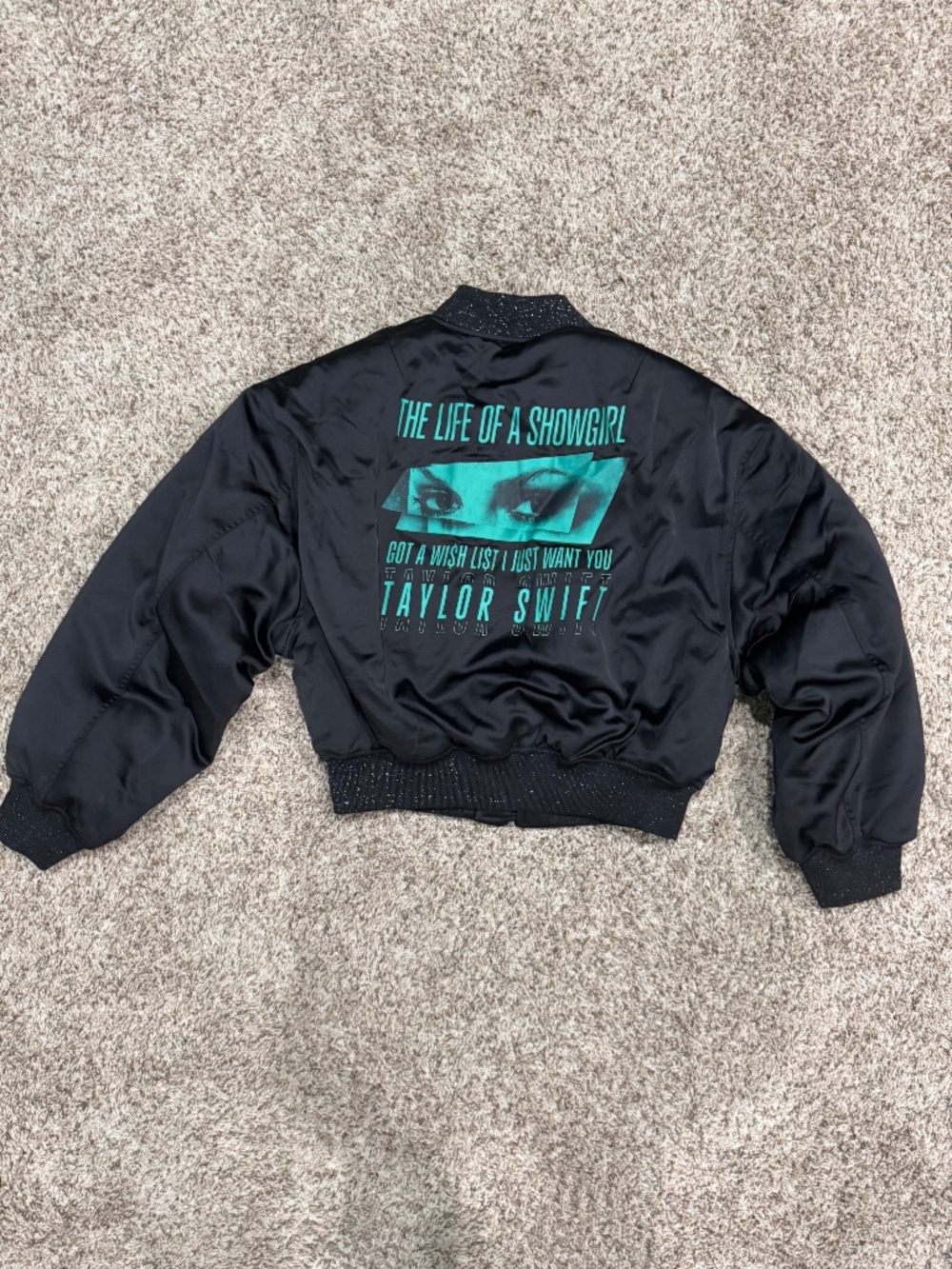 Taylor Swift "Got a Wi$hli$t" Bomber Jacket Black Satin size Large BRAND NEW - Picture 6 of 10